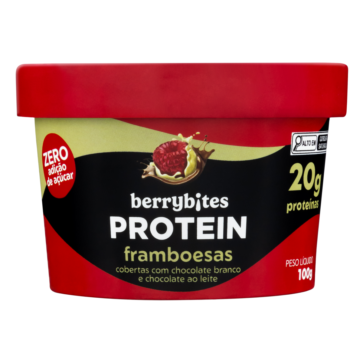 Framboesa Congelada Cobertura Chocolate Branco e ao Leite Berrybites Protein Pote 100g