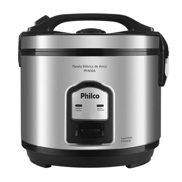 Panela de Arroz Elétrica Philco 127V - Capacidade 6 Xícaras - Acabamento em Inox - Preta - Ref. PPA06A