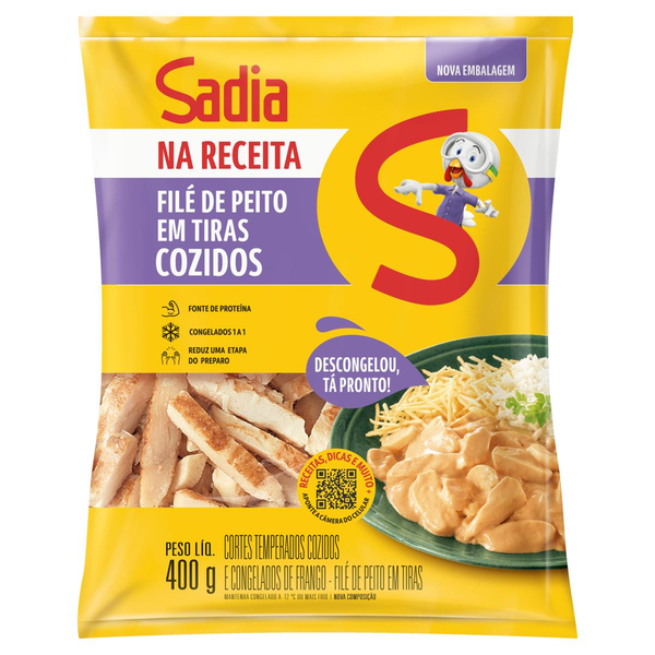 Peito frango temperado cozido congelado tiras 400g Sadia Na Receita
