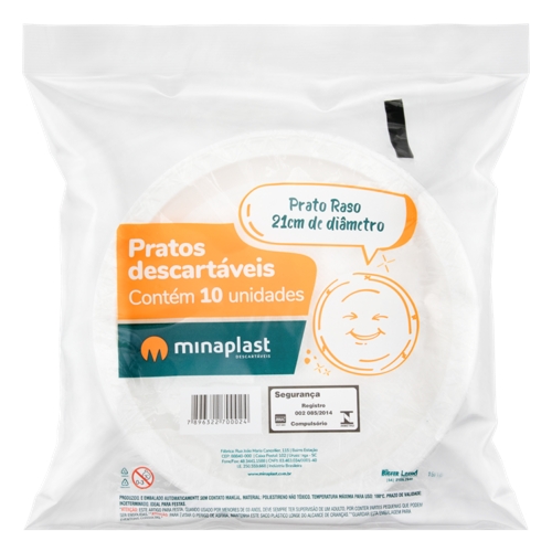 Prato Descartável Raso Minaplast 21cm Branco 10 un