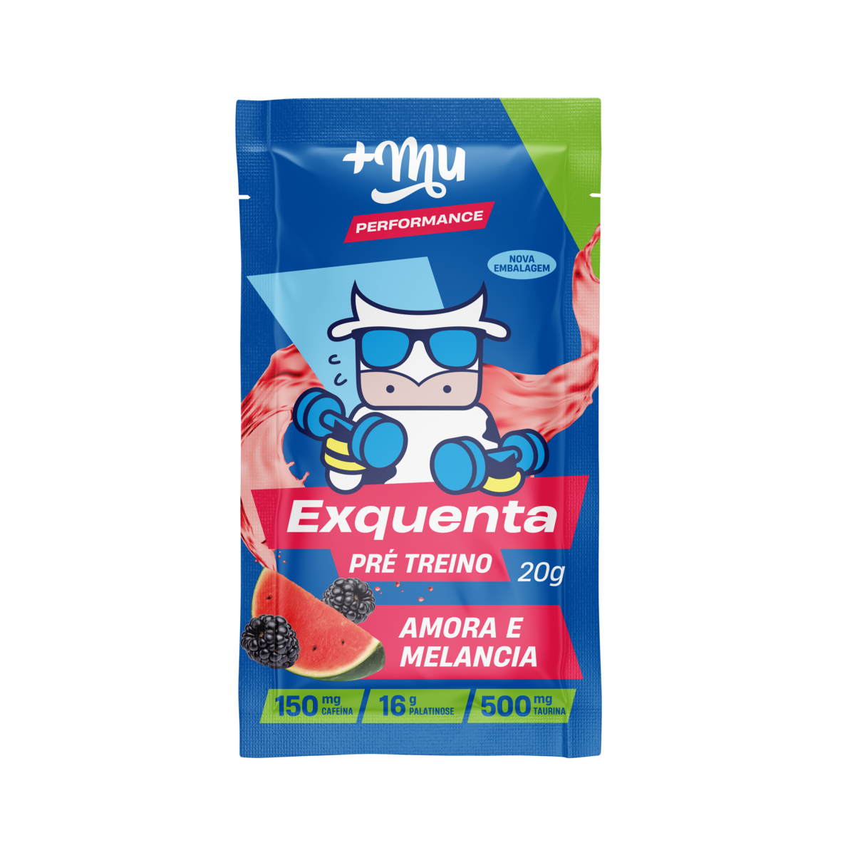 Pré Treino +Mu Exquenta Sabor Amora e Melancia - Sachê 20g