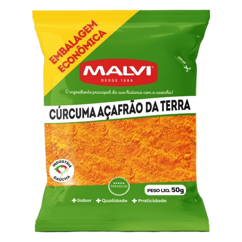 Tempero Malvi Cúrcuma Açafrão Da Terra Embalagem Econômica 50g