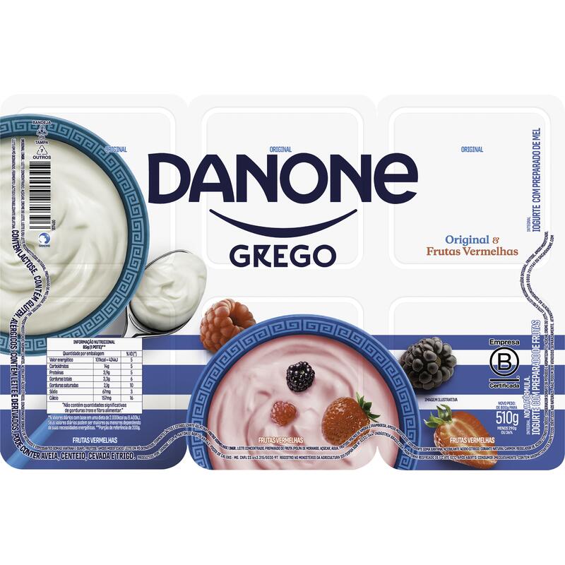 Iogurte DANONE Grego Baunilha e Frutas Vermelhas 510g Embalagem Familiar