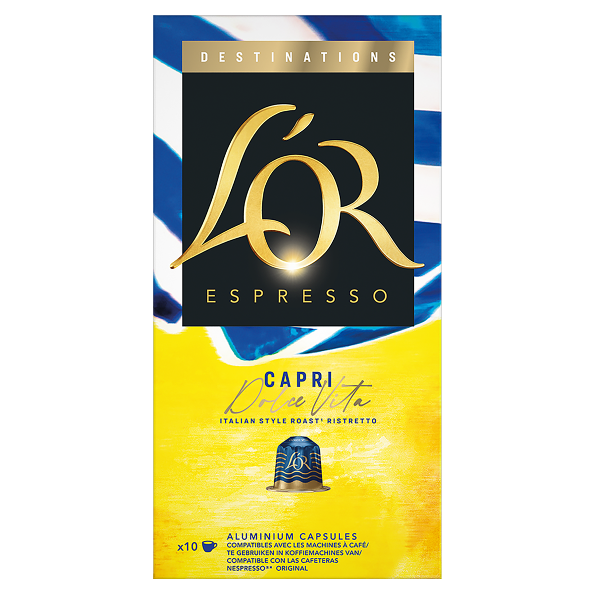 Café em Cápsula Torrado e Moído Ristretto Espresso Capri Dolce Vita L'or Destinations Caixa 52g 10 Unidades