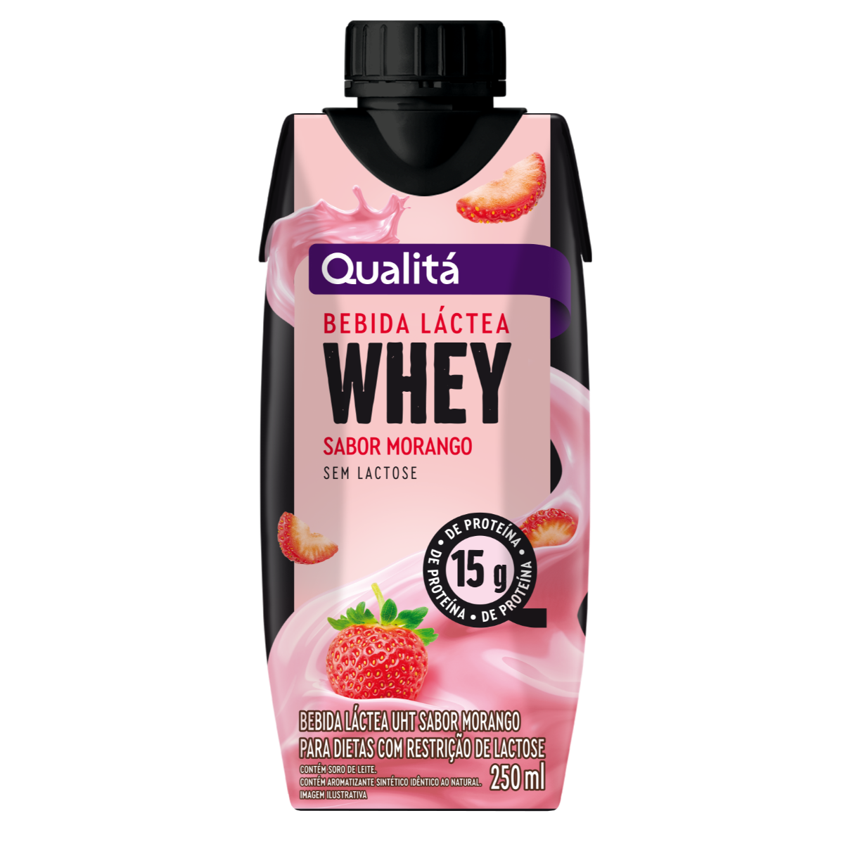 Bebida Láctea UHT Morango Zero Lactose Qualitá Whey Caixa 250ml