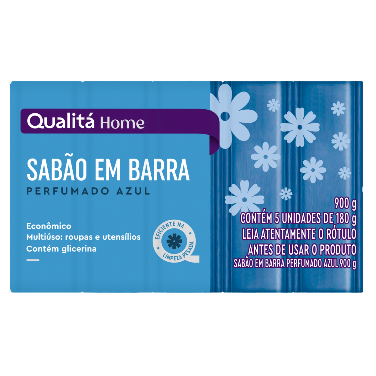 Sabão Barra Multiuso Azul Qualitá Home Pacote 900g 5 Unidades