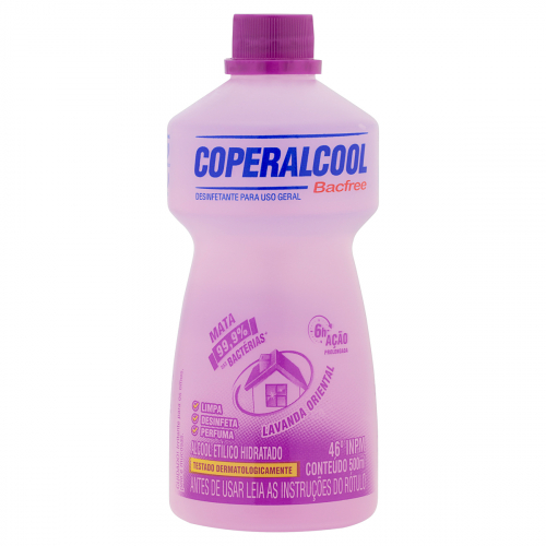 Álcool Líquido 46° Inpm Lavanda Oriental Coperalcool Bacfree Frasco 500ml