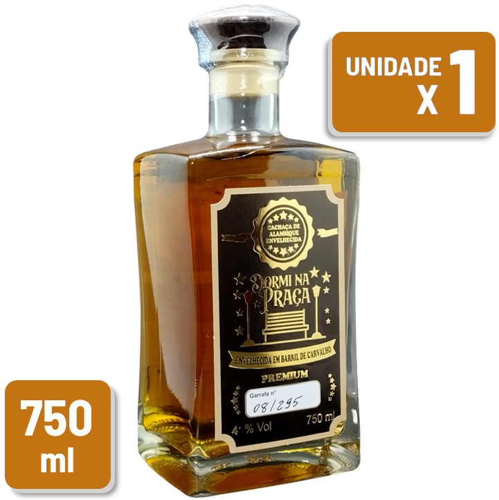 Cachaça de Alambique Envelhecida Dormi na Praça Garrafa Vidro 750ml