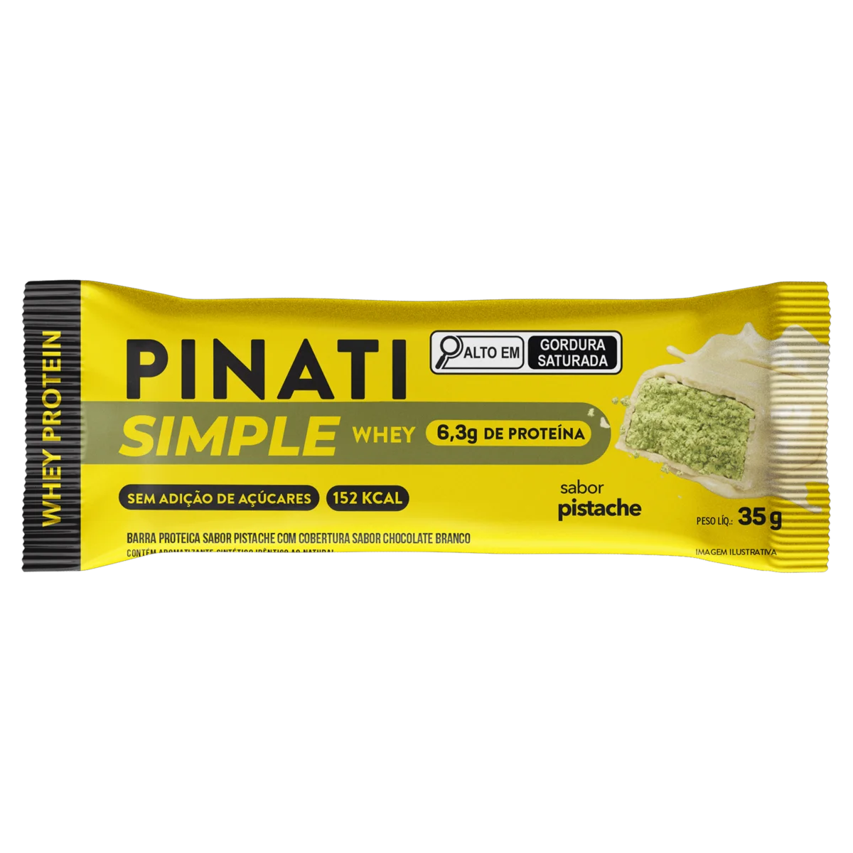 Barra de Proteína Pistache Cobertura Chocolate Branco Pinati Simple Whey Protein Pacote 35g