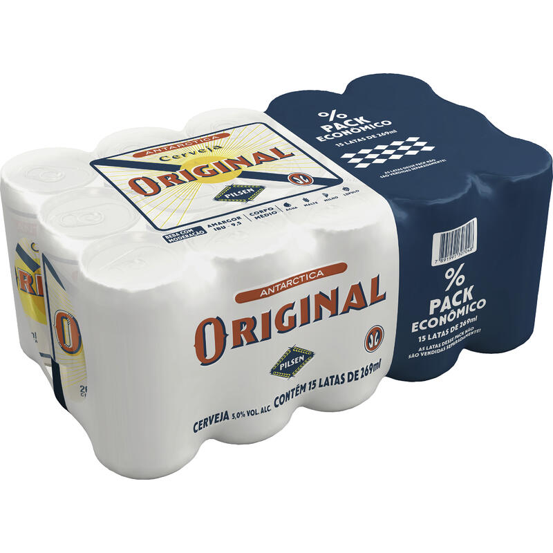 Pack Cerveja Pilsen Antarctica Original Lata 15 Unidades 269ml