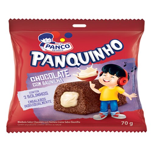Minibolo Chocolate Recheio Creme de Baunilha Panco Panquinho Pacote 70g 2 Unidades