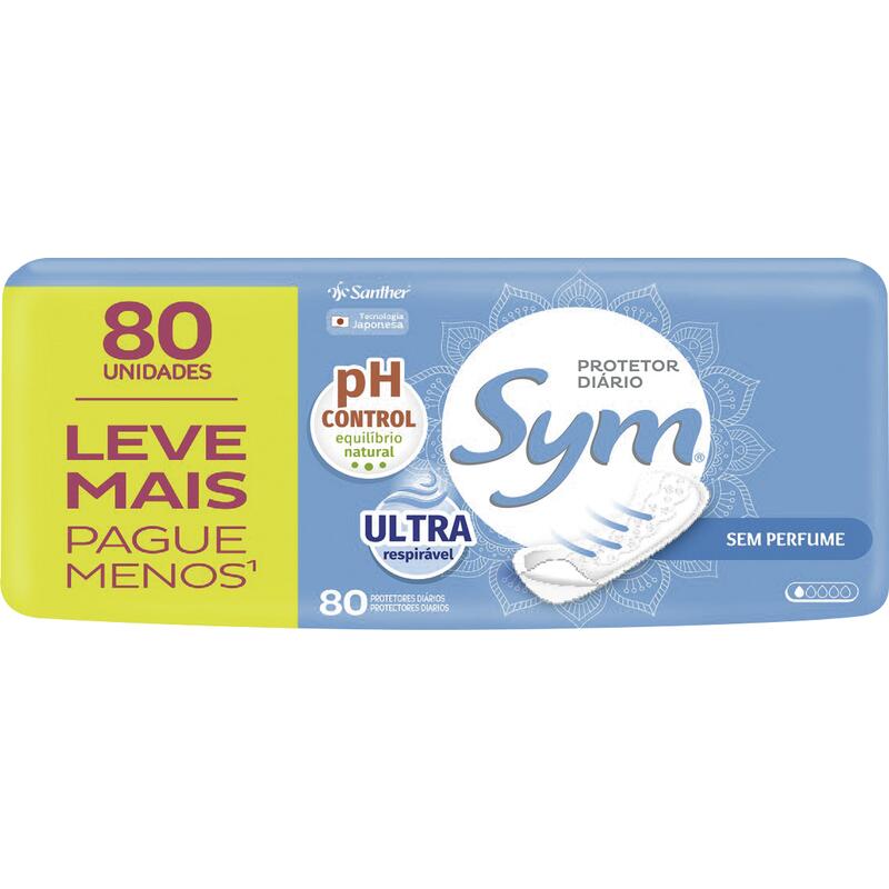 Protetor Diário sem Abas Ultra Respirável Sym Pacote 80 Unidades Leve Mais Pague Menos
