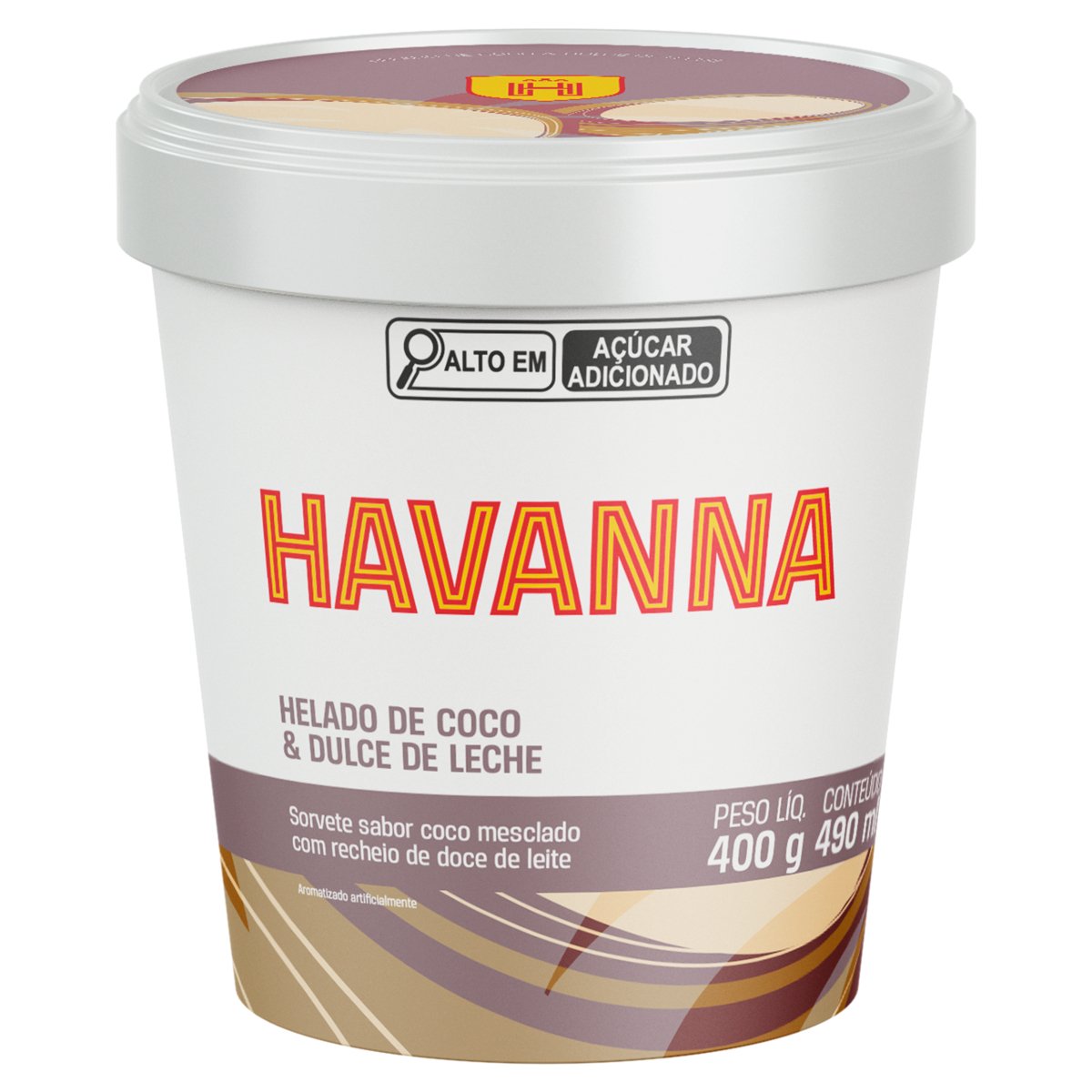 Sorvete Coco Recheio Doce de Leite Havanna Pote 490ml