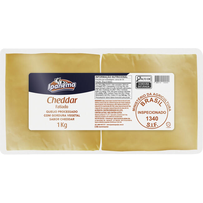 Queijo Cheddar Processado Ipanema Fatiado 1kg
