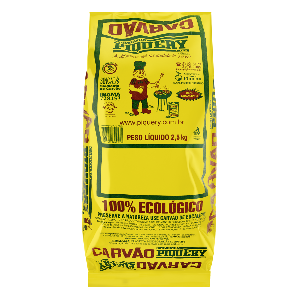 Carvão 100% Eucalipto Piquery Pacote 2,5kg