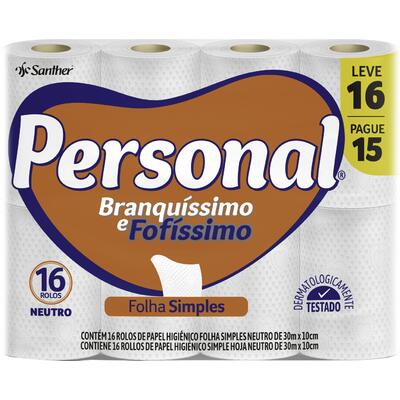 Papel Higiênico Personal Folha Simples - 30m Leve 16 Pague 15 rolos