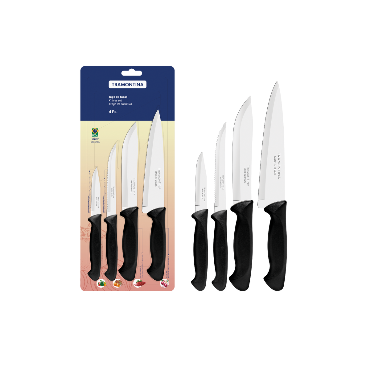Jogo de Facas TRAMONTINA Inox 4 Peças