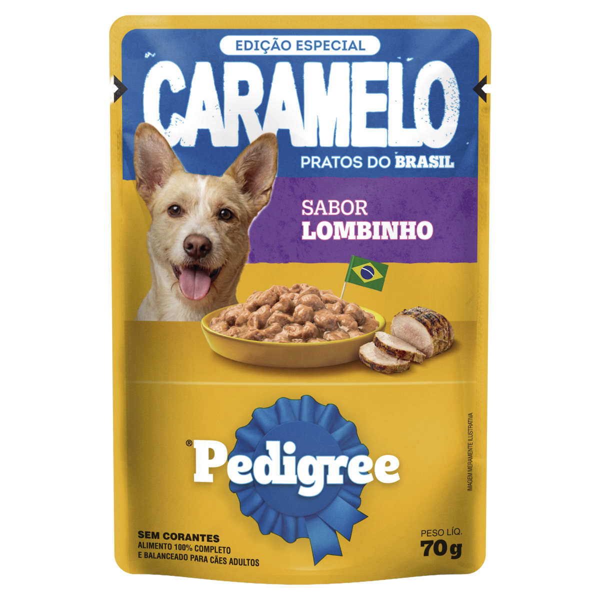 Alimento para Cães Adultos Lombinho Pedigree Pratos do Brasil Sachê 70g Edição Especial Caramelo