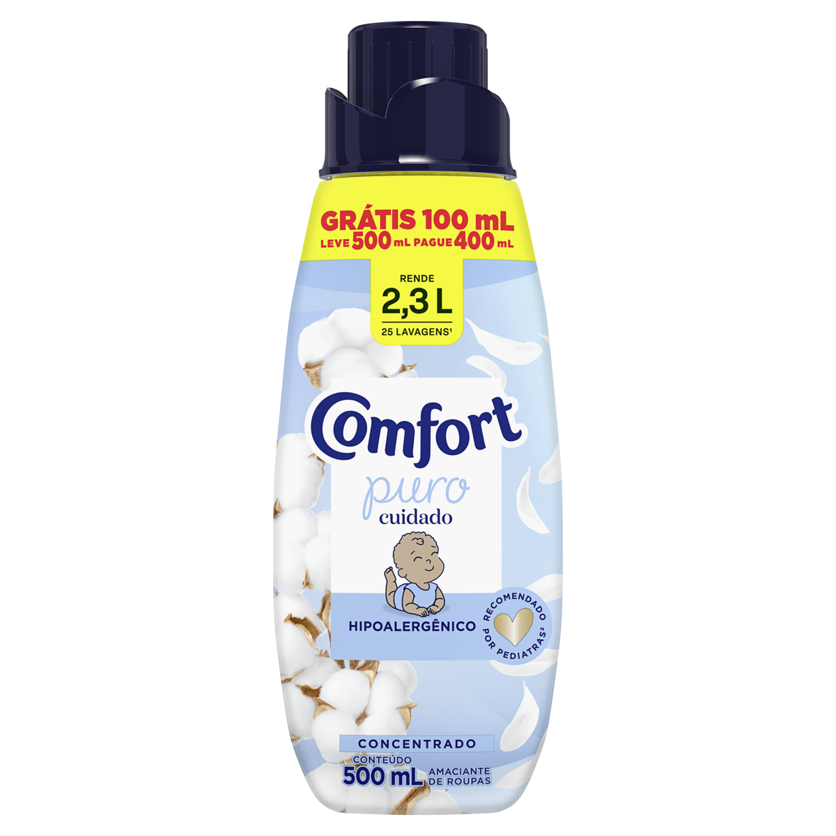 Amaciante de Roupa Concentrado Puro Cuidado Comfort Frasco Leve 500ml Pague 400ml