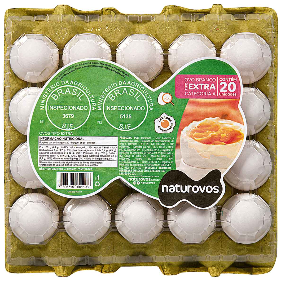 Ovos Brancos Extra Naturovos 20 unidades