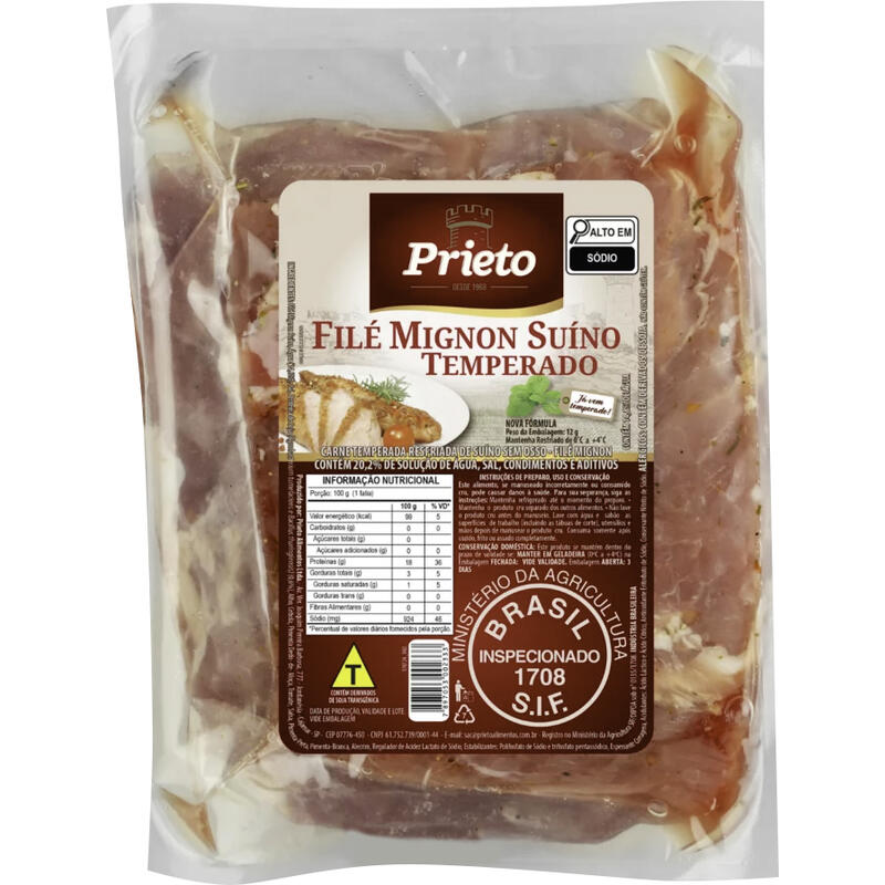 Filé Mignon Suíno Temperado Prieto Resf Preço por quilo na peça