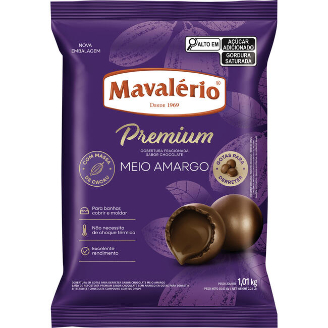 Cobertura Chocolate Gotas Mavalério Prem Meio Amargo 1,01kg
