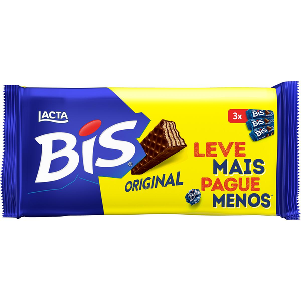 Pack Wafer Recheio e Cobertura Chocolate Lacta Bis Pacote 302,4g 3 Unidades Leve Mais Pague Menos