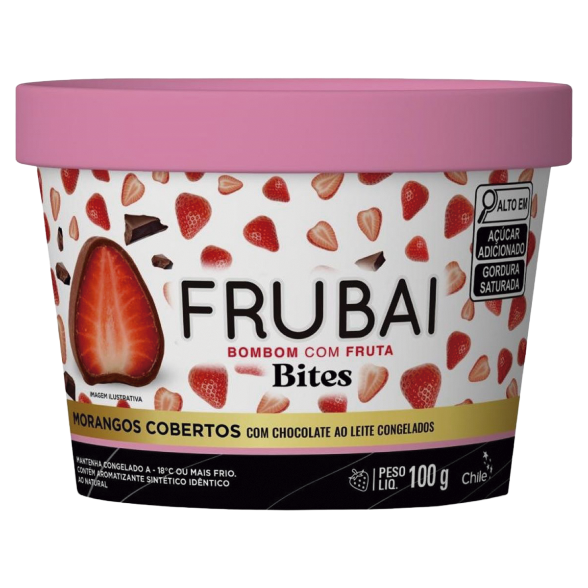 Morango Congelado Cobertura Chocolate Ao Leite Frubai Bites 100g