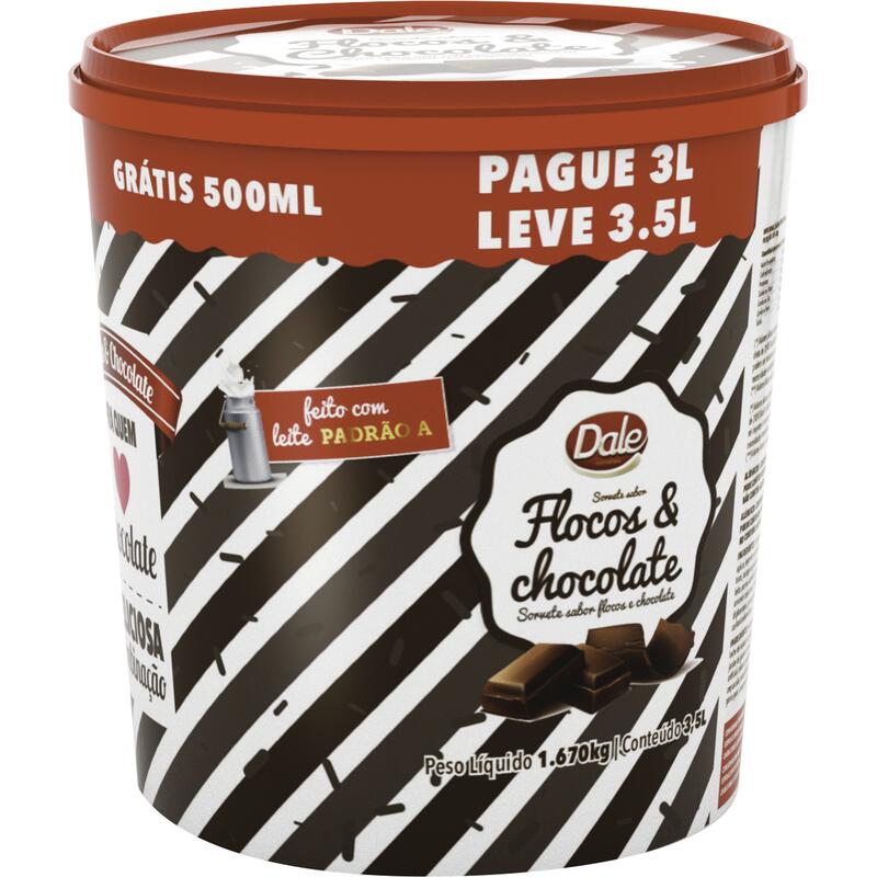Sorvete Dale Flocos e chocolate 3,5L