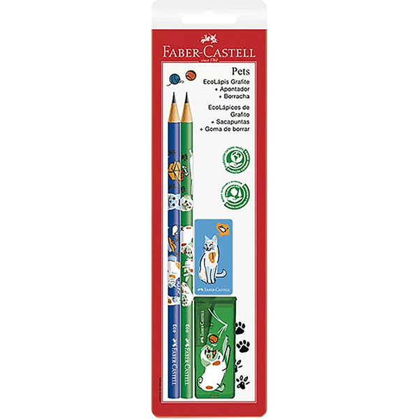 Kit de Lápis Faber Com 4 Unidades - Pets - Verde/ Azul - Ref. SM/935PETVA