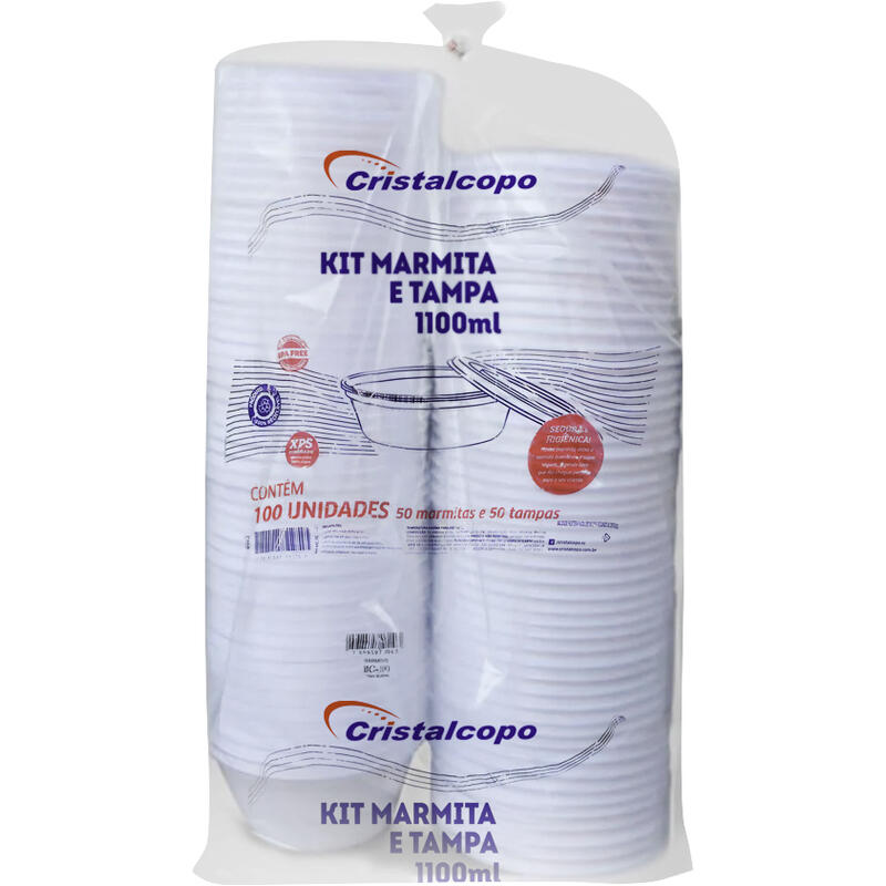 Pote Marmitex Cristaltampa 1100ml 50 potes