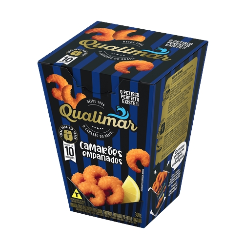 Camarão Qualimar Cinza, Descascado, Eviscerado Temperado, Empanado Pré-frito E Congelado 300g