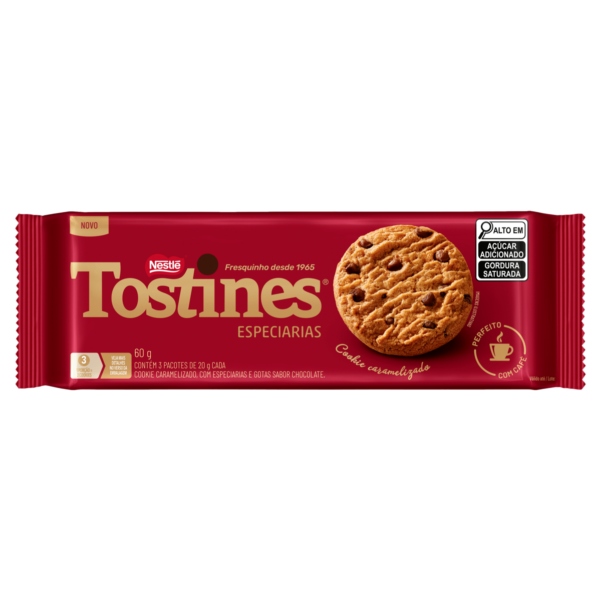 Biscoito Cookie com Gotas de Chocolate Caramelizado com Especiarias Tostines 60g
