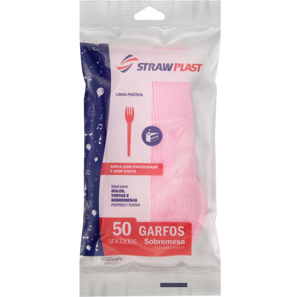 Garfo Sobremesa STRAWPLAST Rosa 50 Unidades