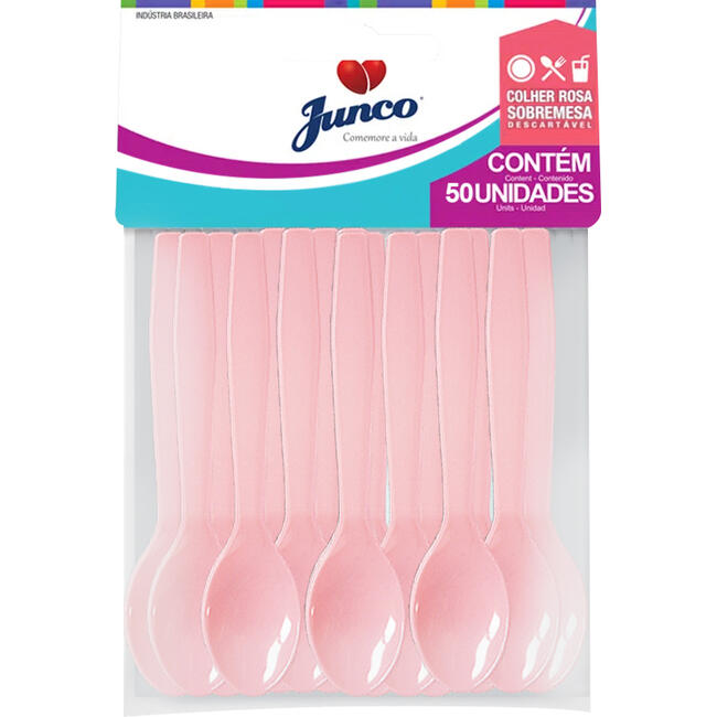 Colher Descartável Sobremesa Junco Rosa 50 un