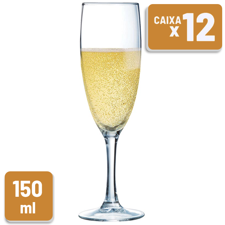 Taça de Vidro Temperado Flute 150ml Caixa c/ 12 Un