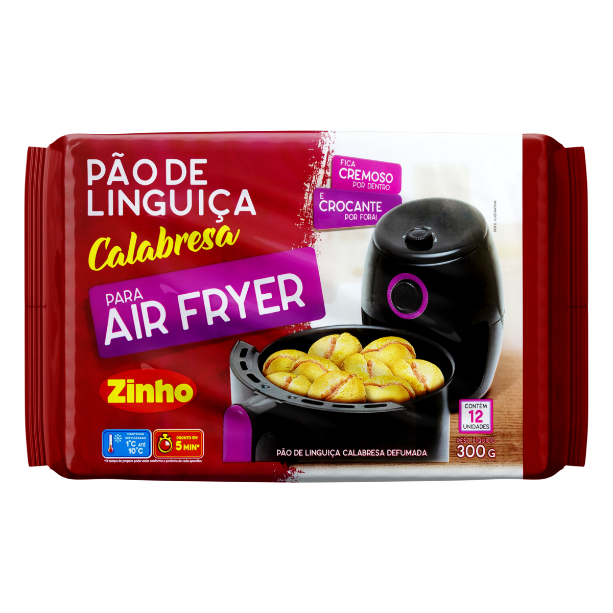 Pão Bolinha Recheio Linguiça e Queijo Zinho Pacote 300g