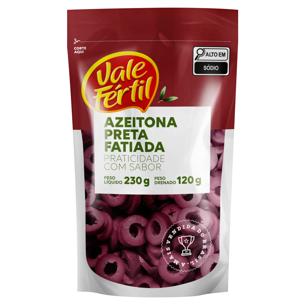 Azeitona Preta em Conserva Fatiada Vale Fértil Sachê 120g Embalagem Econômica
