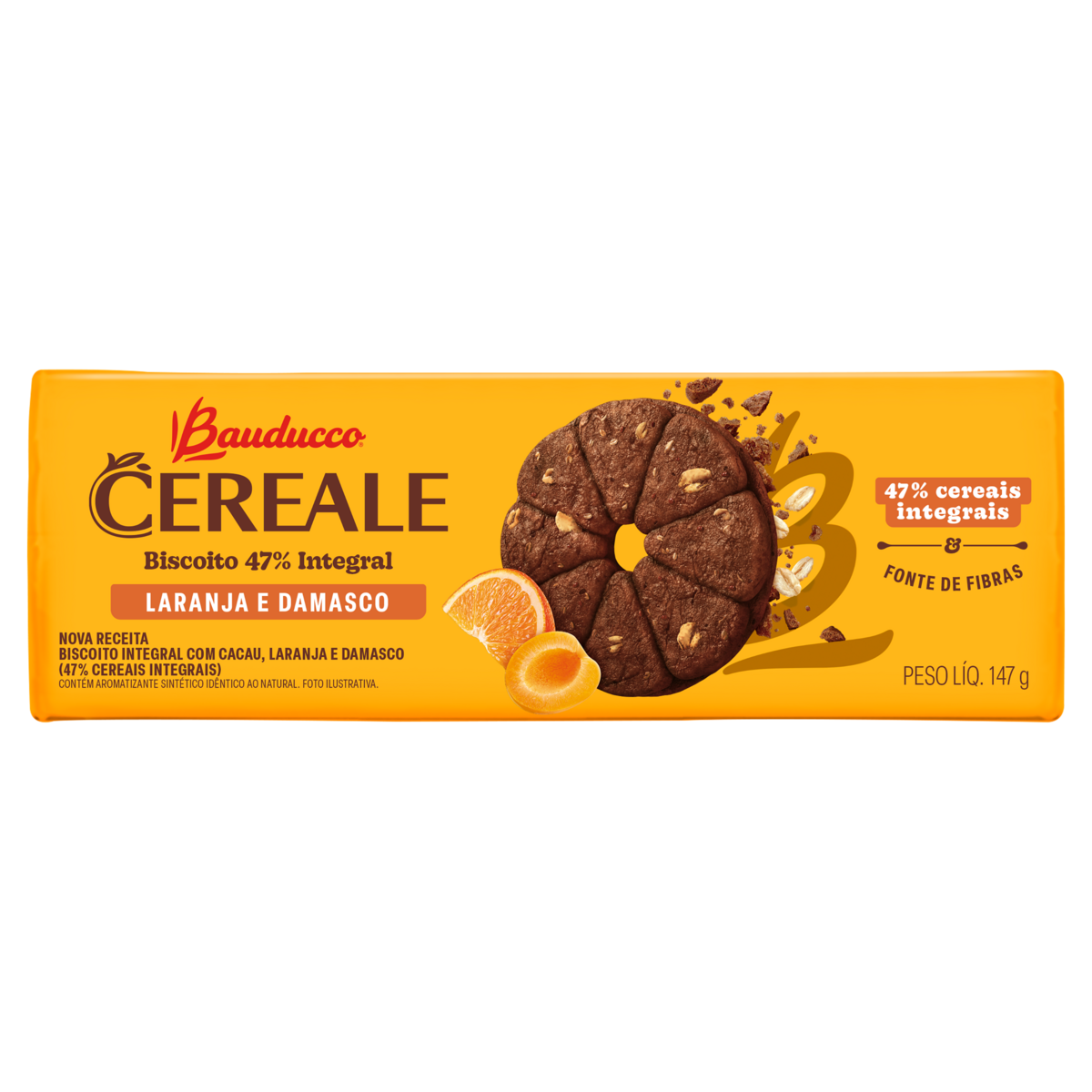 Biscoito Integral Laranja e Damasco Bauducco Cereale Pacote 147g