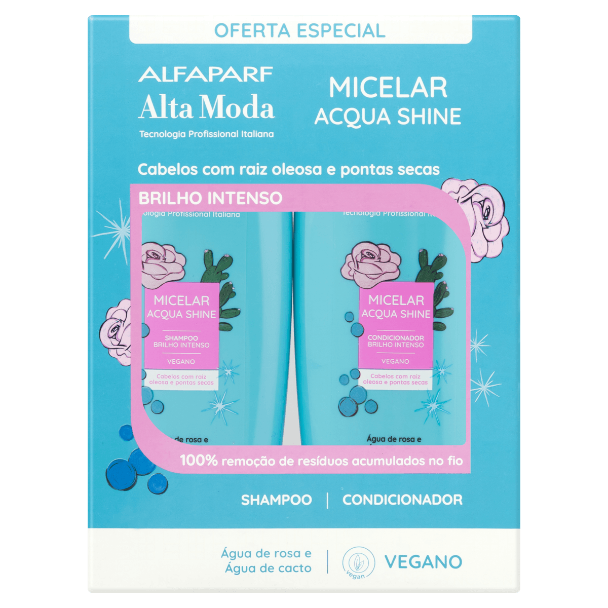 Kit Shampoo e Condicionador ALTAMODA Micelar Acqua Shine Brilho Intenso 300ml
