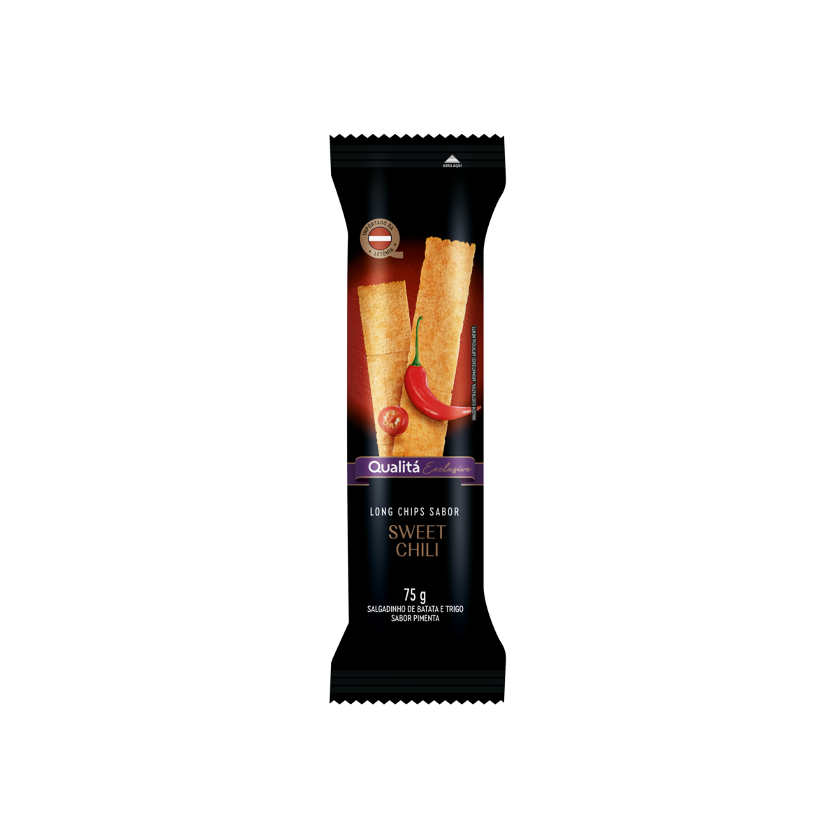 Salgadinho de Batata e Trigo Long Chips Sweet Chili Qualitá Exclusive Pacote 75g
