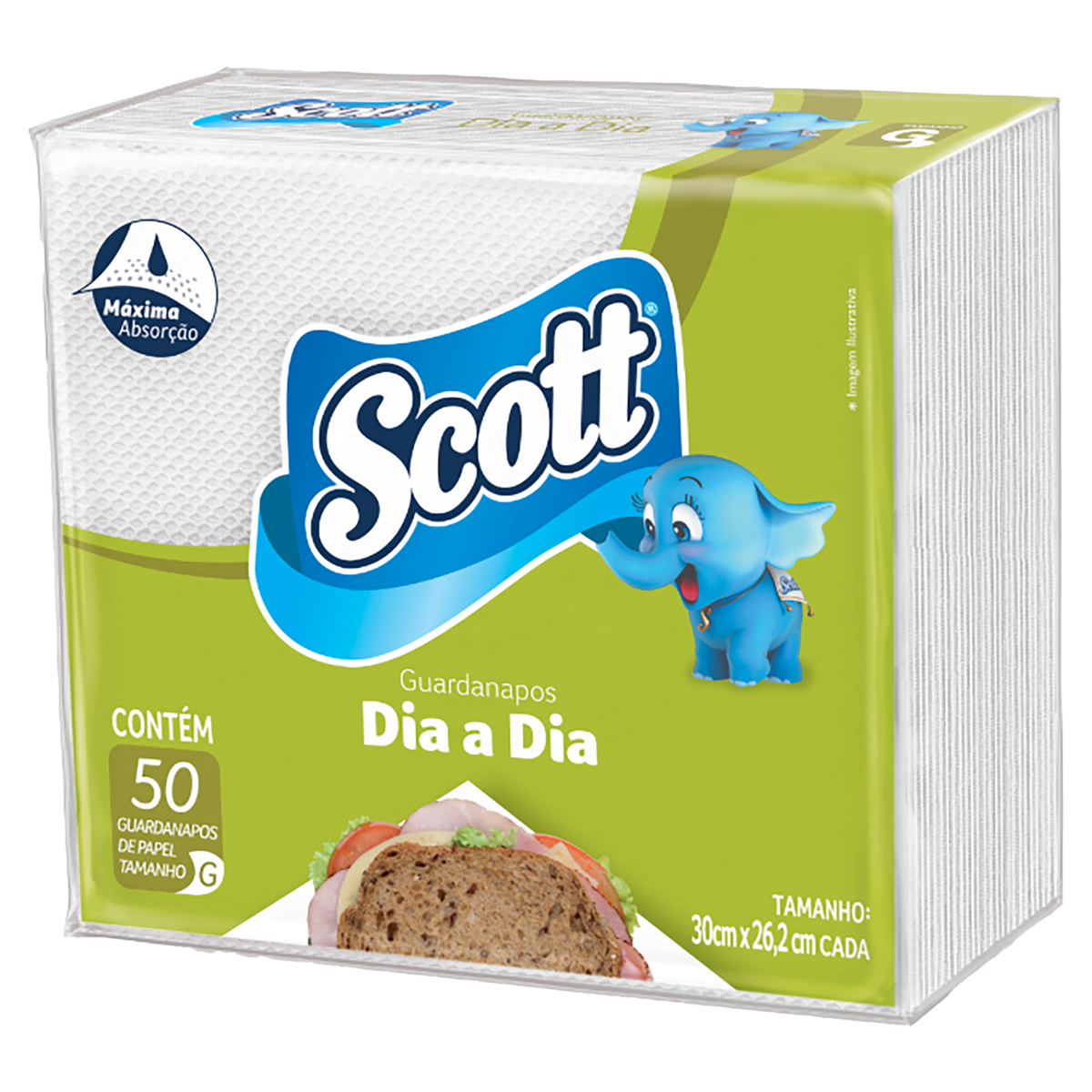 Guardanapo de Papel Folha Simples Scott Dia a Dia 30cm x 26,2cm Pacote 50 Unidades