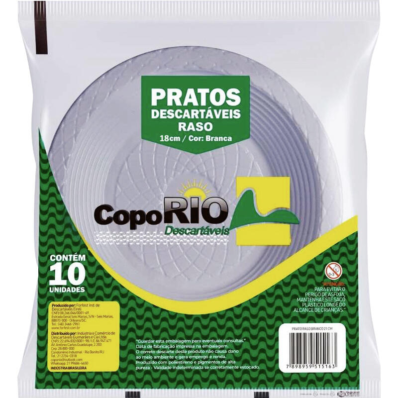 Prato Descartável Coporio 18cm Raso Branco 10 un