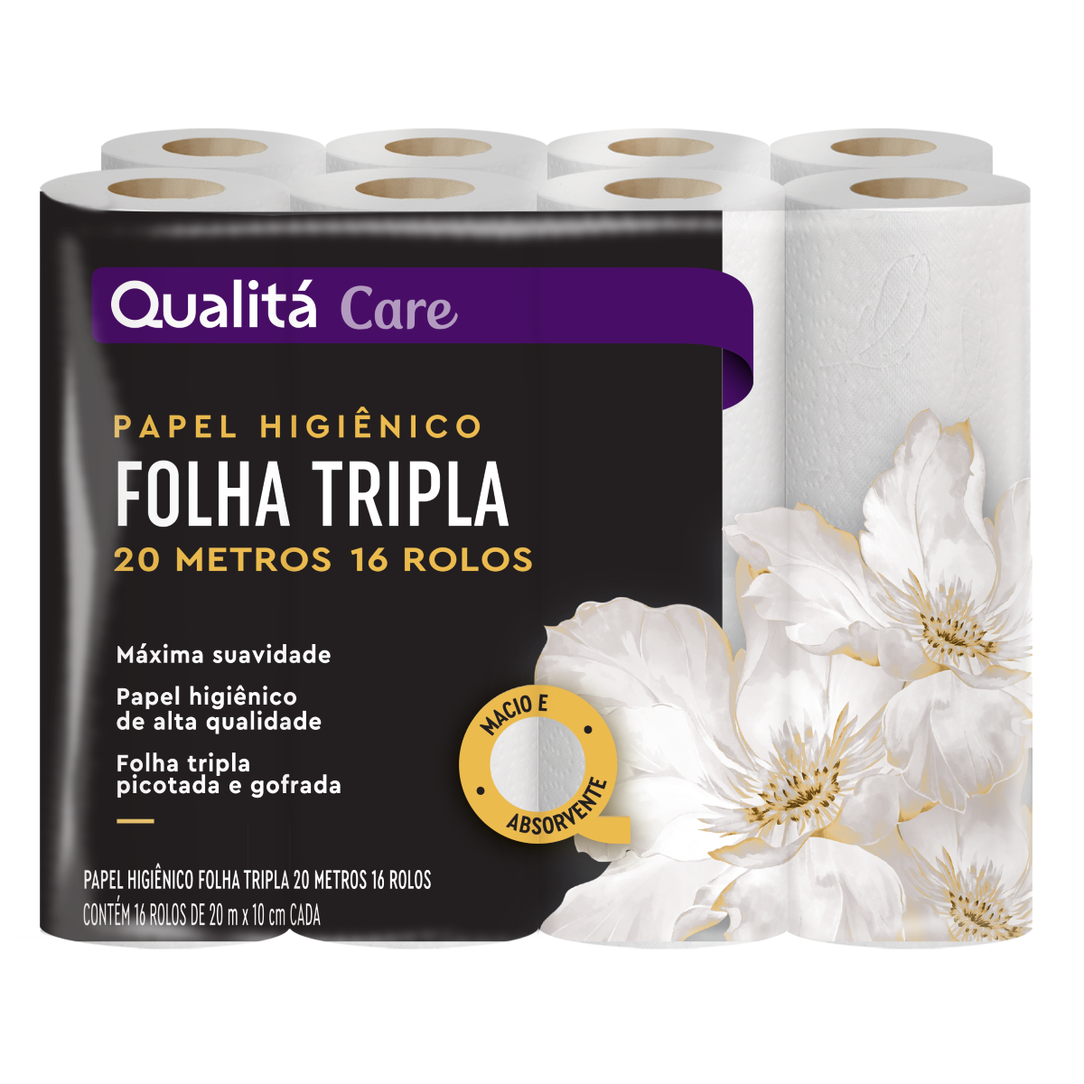 Papel Higiênico Folha Tripla Qualitá Premium 20m Pacote 16 Unidades