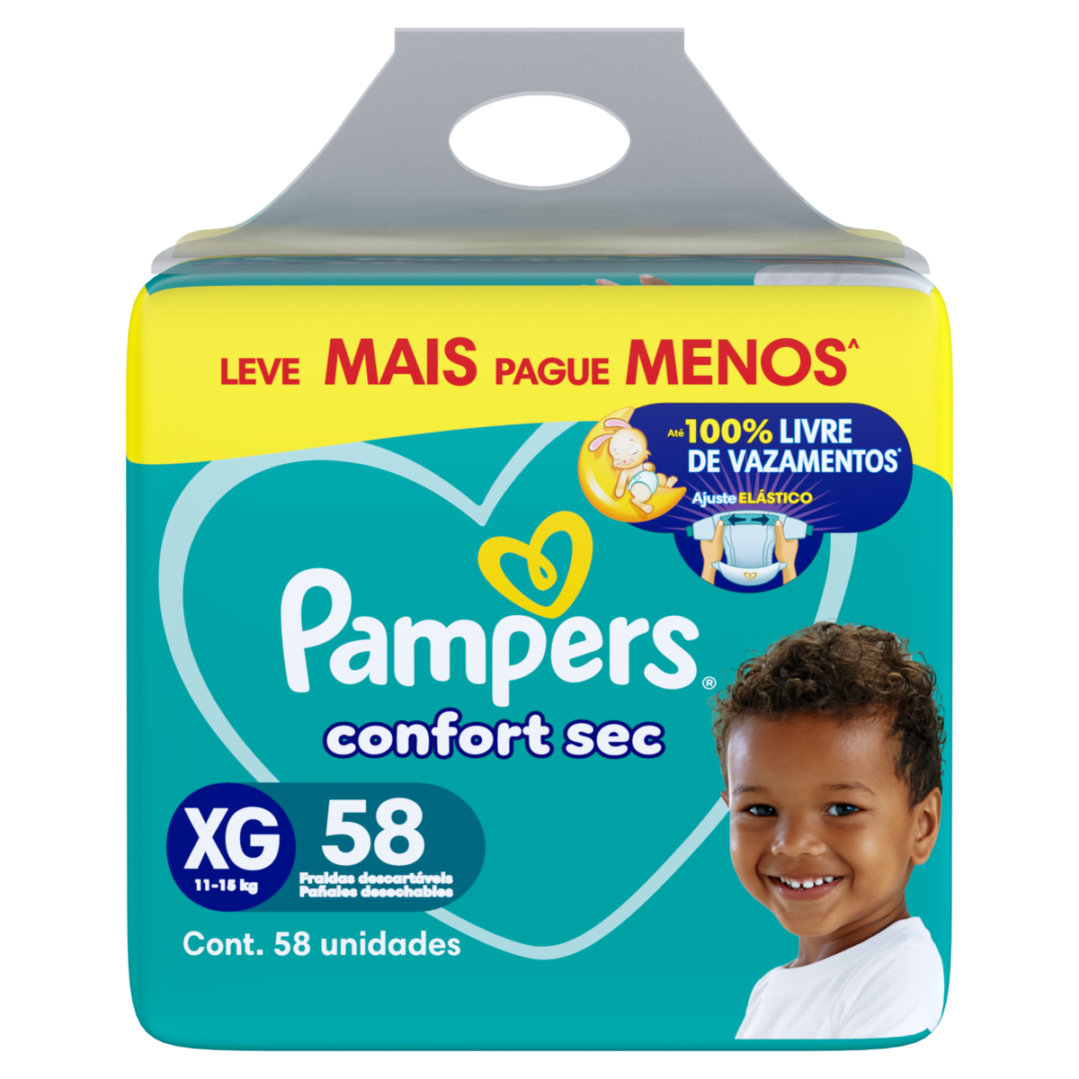 Fralda Descartável PAMPERS Confort Sec Fortbag XG Com 58Unidades Leve Mais Pague Menos