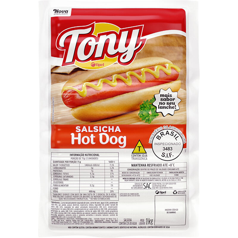 Salsicha Hot Dog Tony Resfriada 1kg