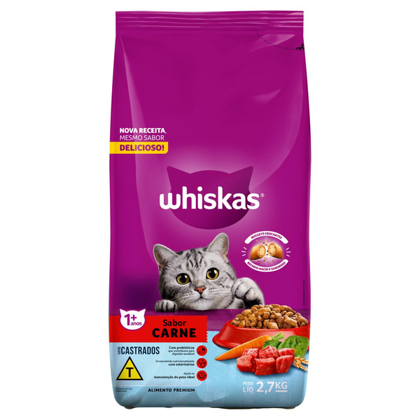 Ração WHISKAS para Gatos Castrados Carne Pacote 2.7Kg