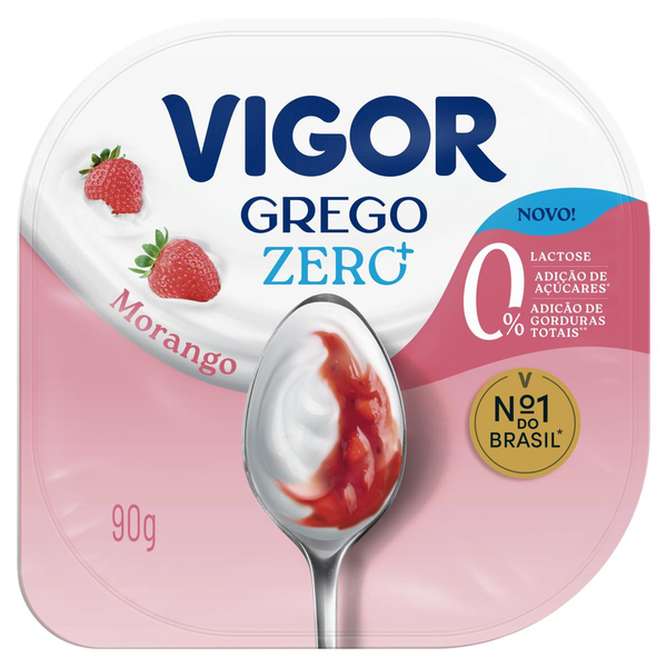 Iogurte Desnatado Grego Calda Morango Vigor Pote 90g