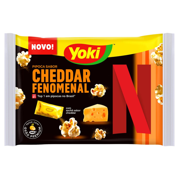 Pipoca para Micro-Ondas Cheddar Fenomenal com Sal Netflix Yoki Pacote 95g