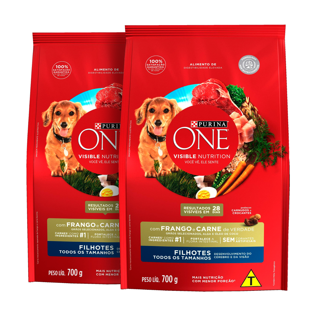 Kit Ração Seca para cães filhotes todas as raças Frango e Carne 700g Cada